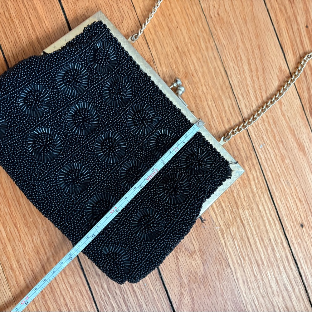 Vintage Black Beaded Evening Clutch and Shoulder Purse - Picture 4 of 6